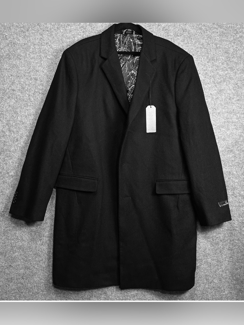 Nautica Men's 44S Classic Black Tailored Trench Over Coat Business Formal New